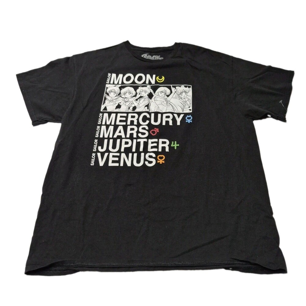 Sailor Moon Inner Senshi Graphic Tee Shirt Black Mens XL Anime Mercury Mars EUC